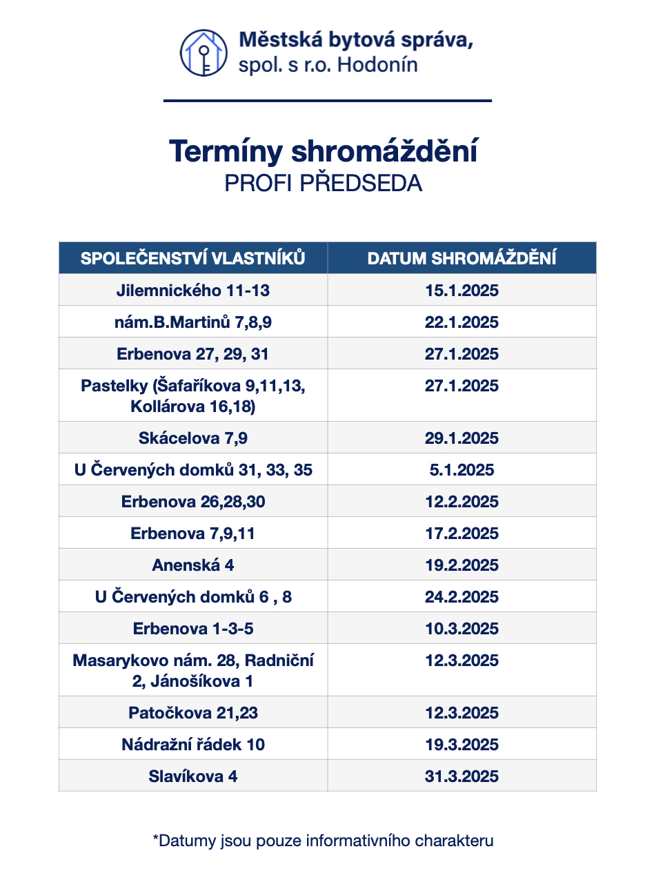 Tabulka termínů shromáždění